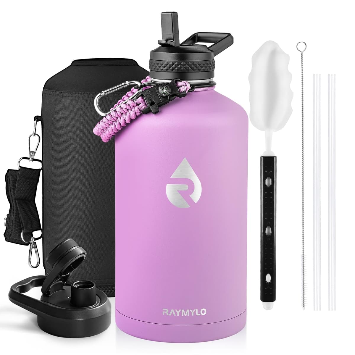 RAYMYLO One Gallon Water Bottle Insulated, Triple Walled Vacuum Stainless Steel (Cold for 48 Hrs), Leak Proof & Non-BPA, Large Water Flask Jug with Paracord Handle & Straw Spout Lids — view 28