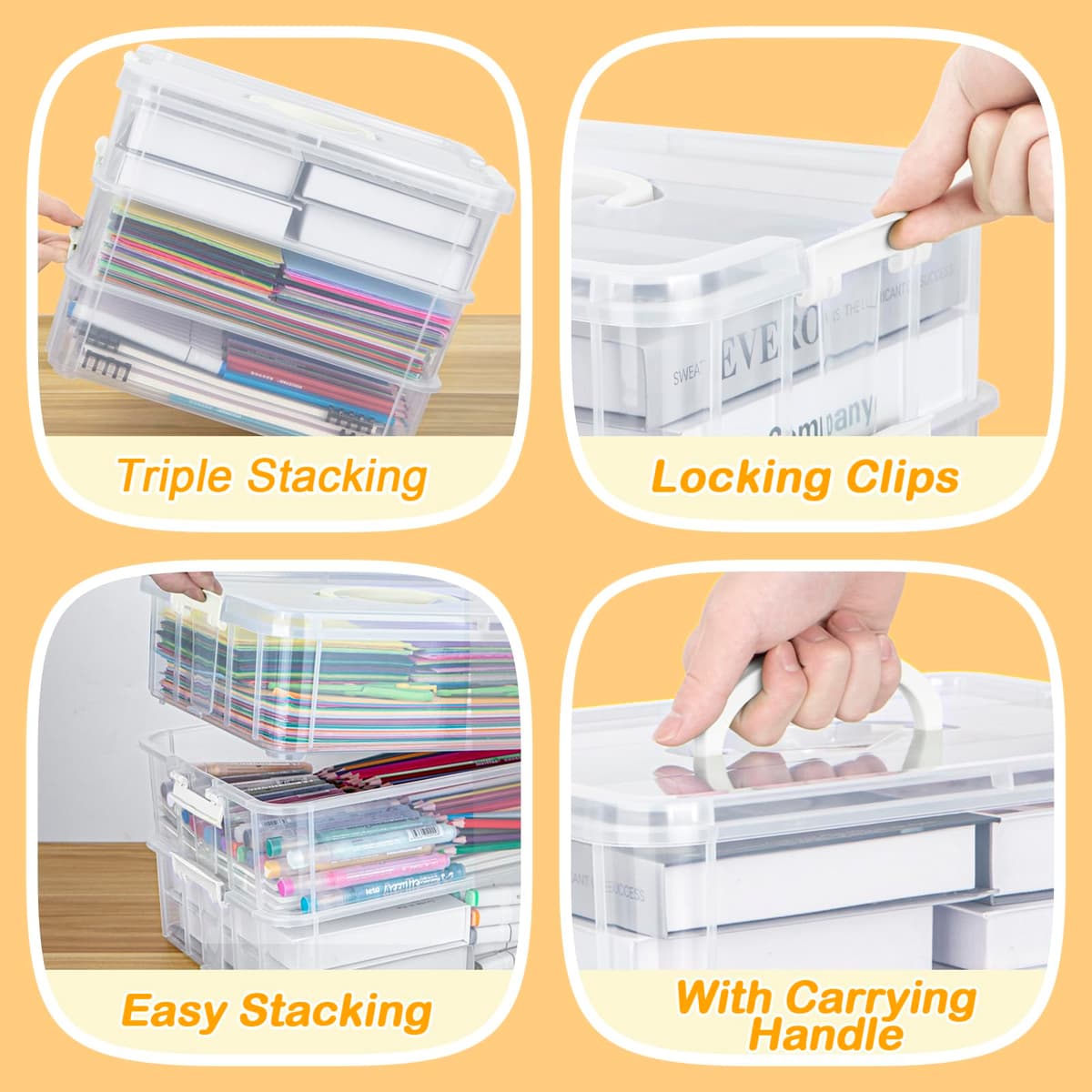 Creahaus 3 Layer Plastic Stackable Storage Boxes with Lid & Carry Handle,Storage Containers Multipurpose Portable Clear Organizer Carry Box for Organizing Art Craft,Sewing, Bead, Tool (Whter — view 4
