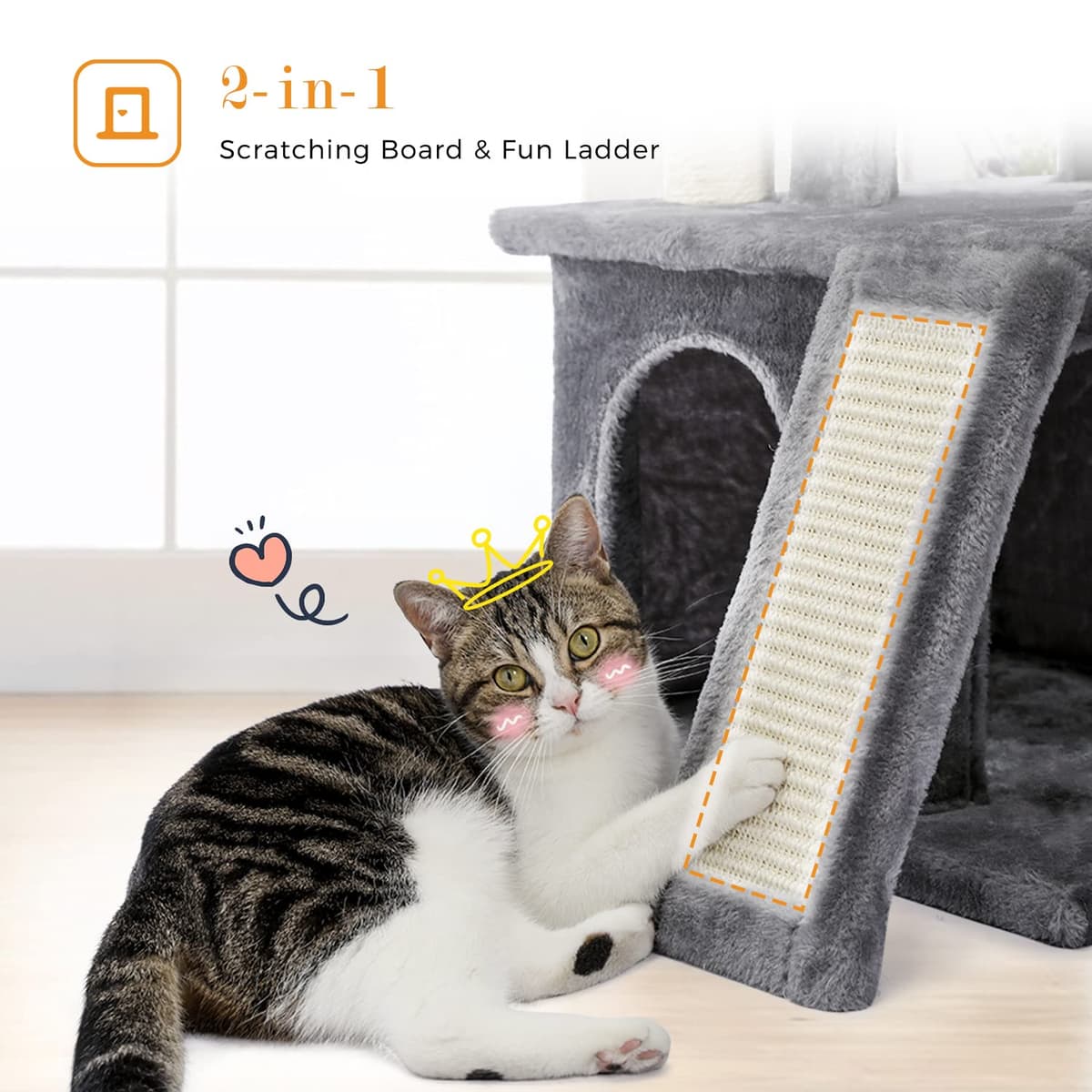 PETEPELA Cat Tree 90cm Cat Tower with Double Condos, Removable Spacious Perch, Fully Wrapped Scratching Posts for Indoor Cats, Replaceable Dangling Balls, 35 Inches Grey — view 5