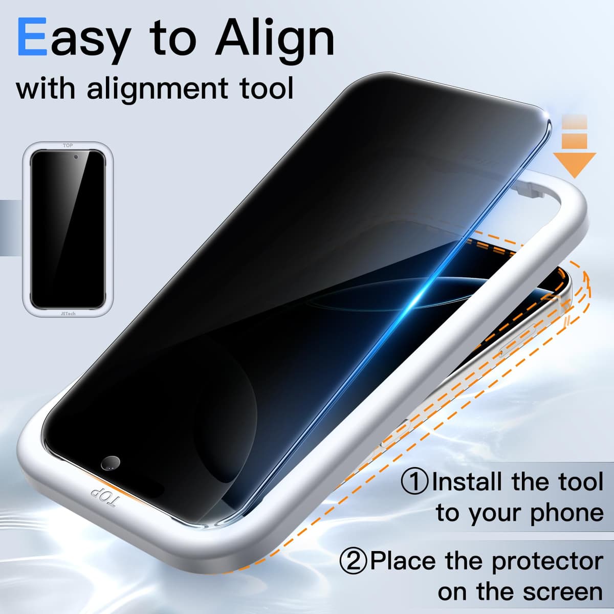 JETech Protector Pantalla de Privacidad para iPhone 16 Pro 6,3 Pulgadas, Antiespia Cristal Vidrio Templado con Marco de Instalación Fácil, 2 Unidades — view 4