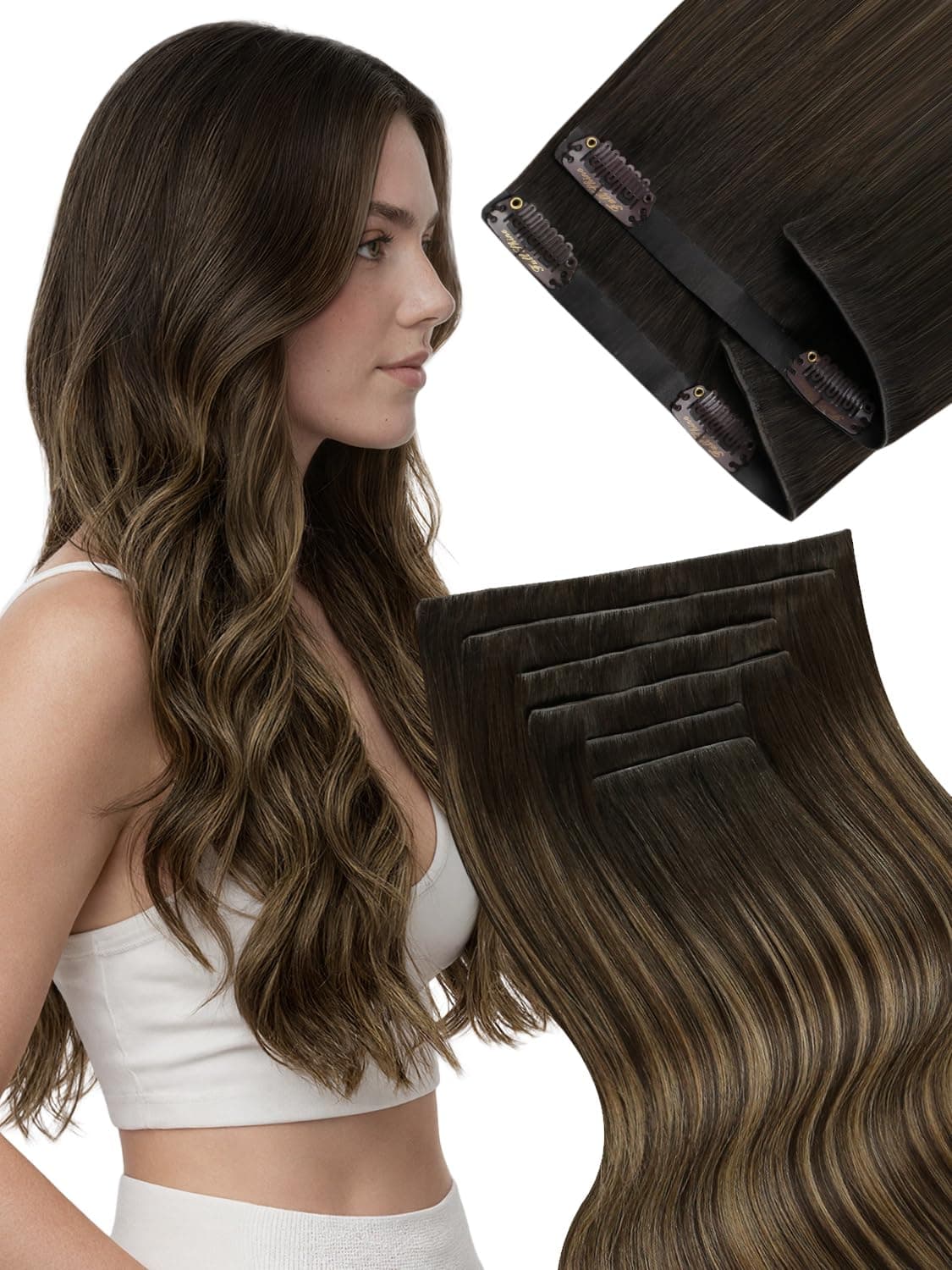 Fshine Clip in Hair Extensions Human Hair Copper Hair Extensions 18 Inch 120 g 7 pcs Color 330 Natural Straight Hair Extensions for Women Real Human Hair — view 42