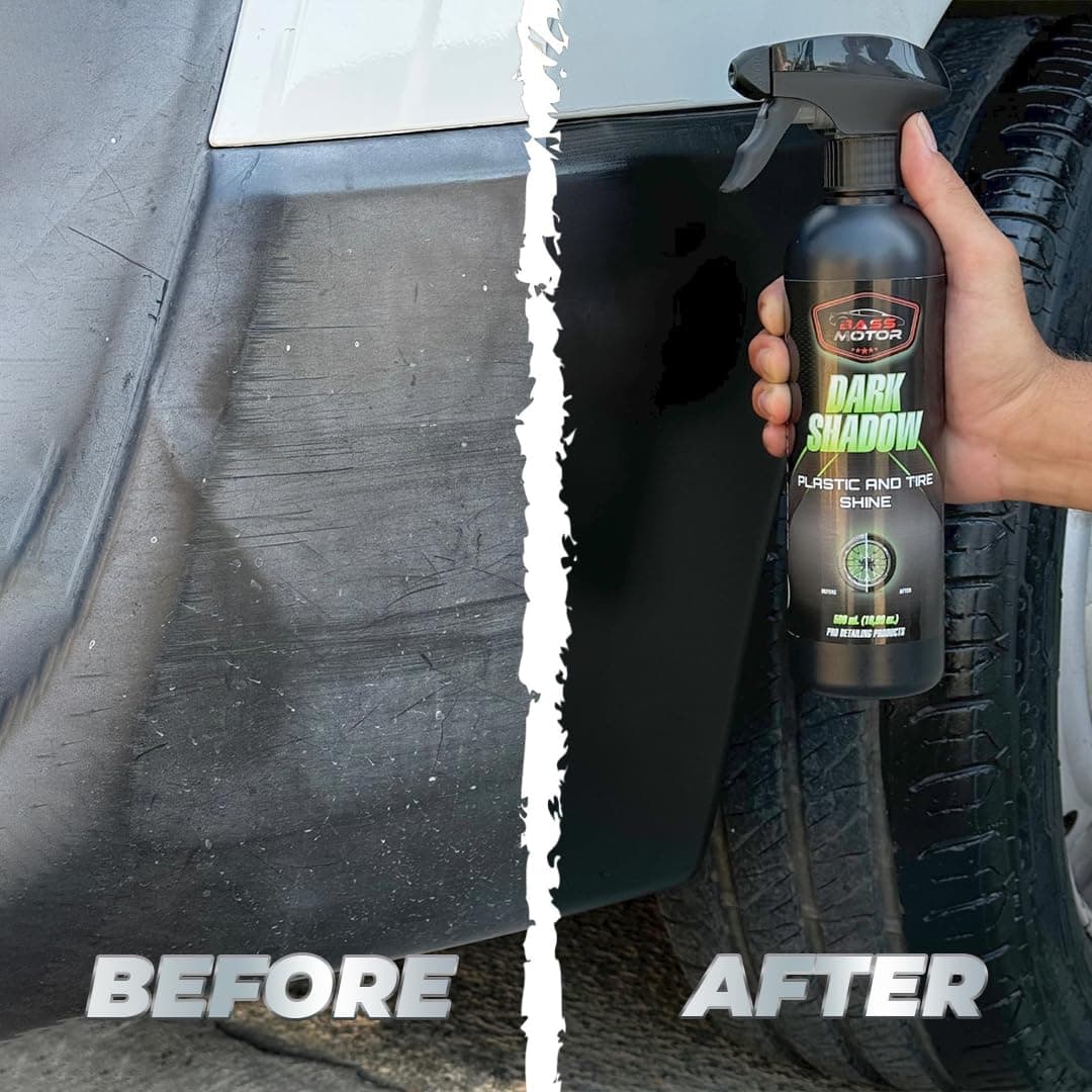 BassMotor Abrillantador de Plástico y Neumáticos Coche Moto Restaurador Gomas Viejas Recupera Brillo Interior y Exterior para Abrillantado en Casa - Dark Shadow 500ml + Esponja Premium — view 5