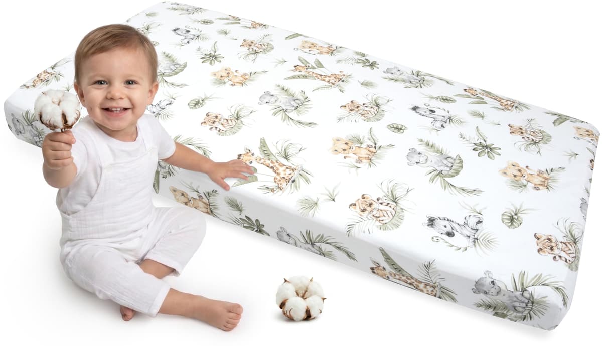 Medi Partners Sabana Bajera Cuna 60x120 Set de 3-100% Algodon Sabanas de Algodón Bebe Ropa de Cama para Bebés Dormir Cuna Fitted Bed Sheet Protector (Safari-Blanco-Gris) — view 17