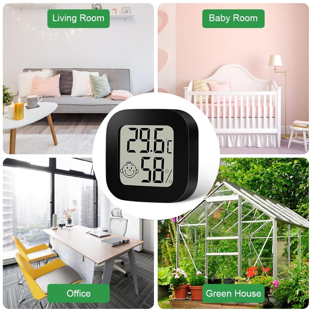 Ainiv Digital Hygrometer Indoor Thermometer, Mini Room Thermometer with LCD Display and Face Lcons, Humidity Gauge with Temperature Humidity Monitor for Bedroom, Baby Room, Warehouse, Cellar, Car — view 5