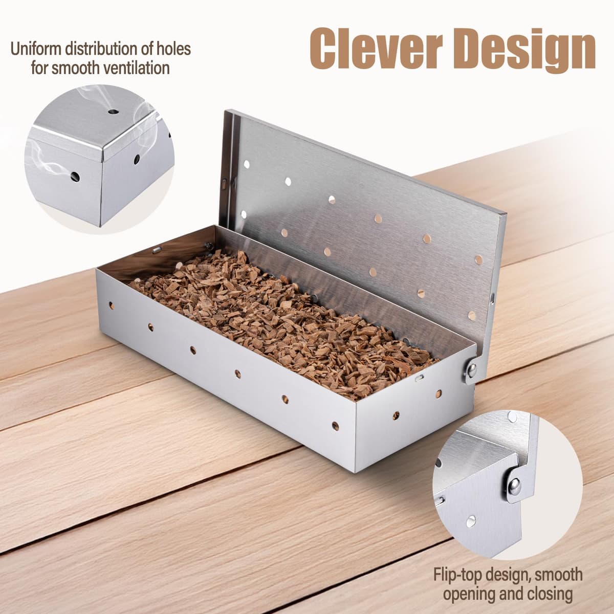 Juego de Tubos para Ahumar con Pellets Tubo para Ahumar, Accesorios para Barbacoas de Gas o de Carbón, Caja para Ahumar de Acero Inoxidable para Asar Carne Barbacoas al Aire Libre Cocina — view 3