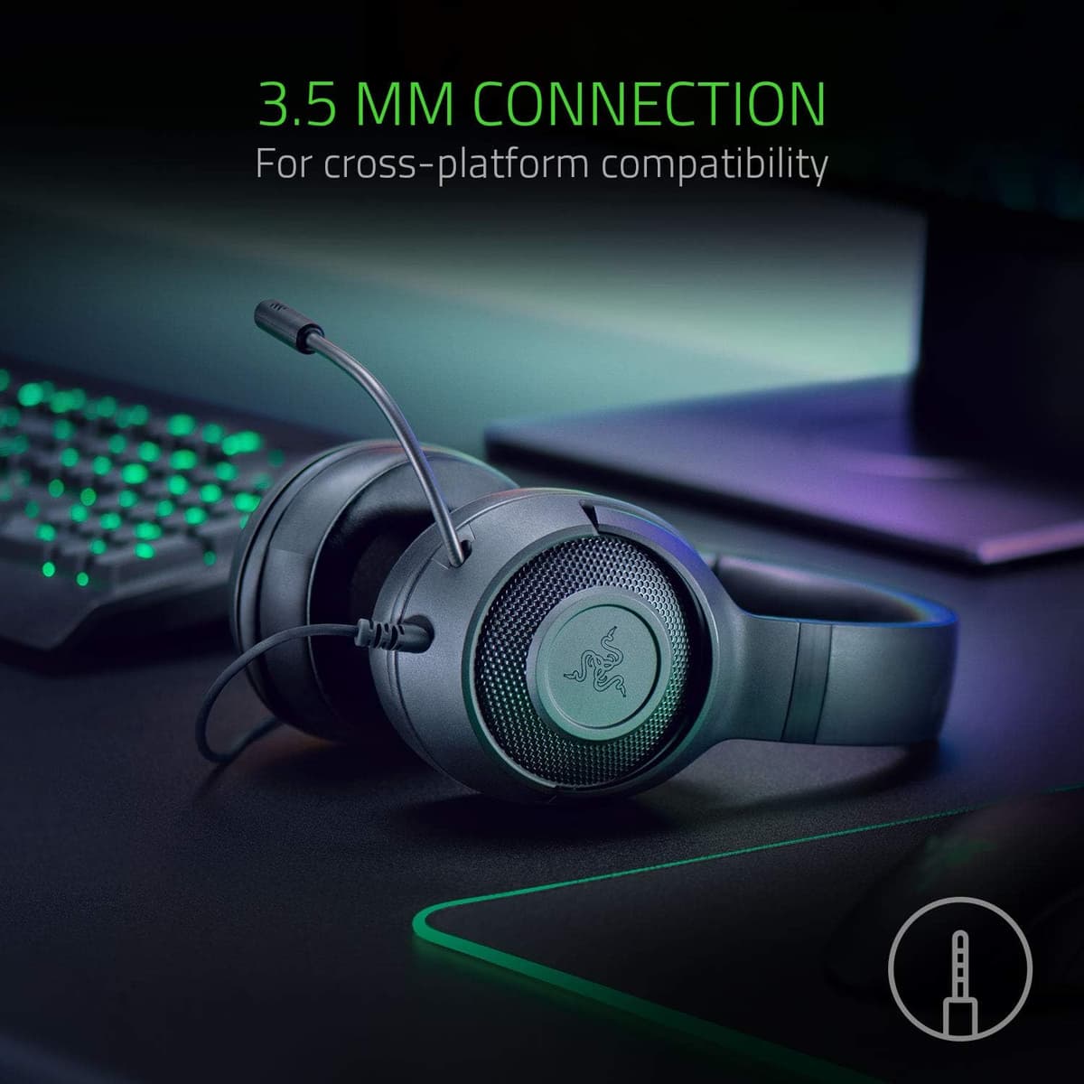 Razer Kraken X Lite - Wired Ultralight PC Gaming Headset - Surround Sound bendable cardioid microphone (230g light, 3.5 jack for PS4, PS5, Switch, Xbox One, Xbox Series X|S) Black — view 6