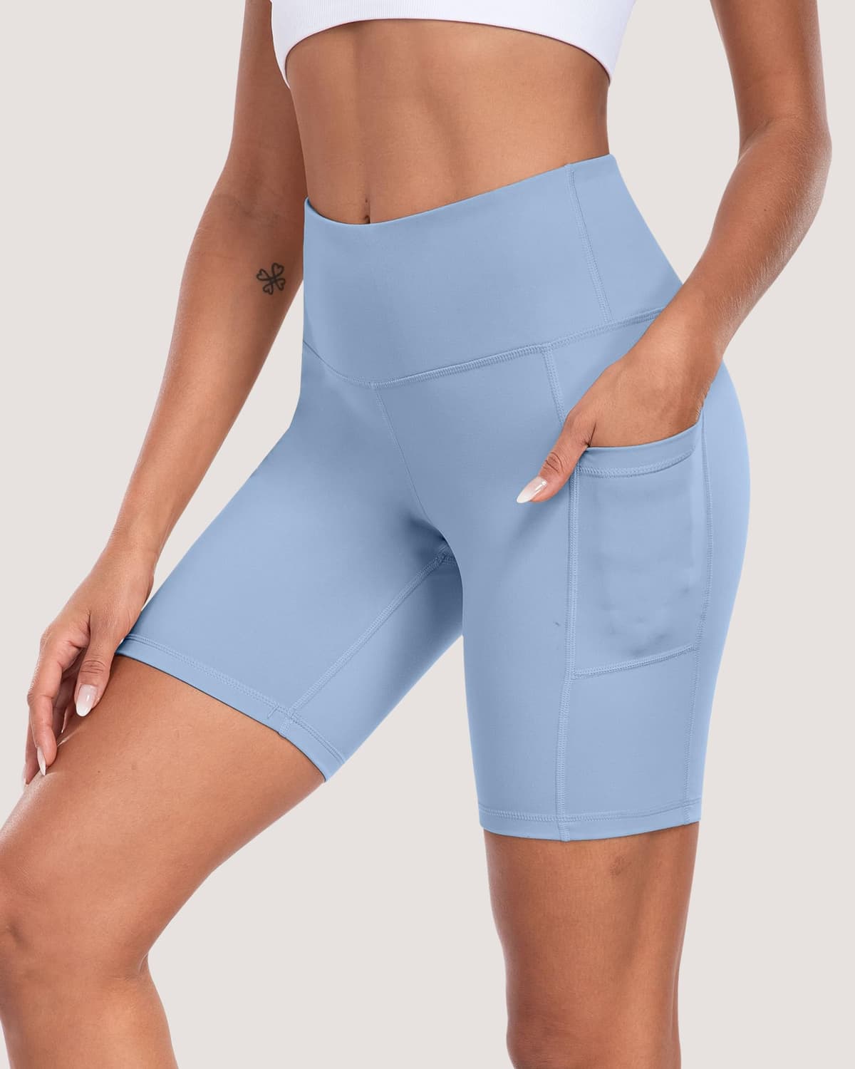 Pantalones cortos de ciclista para mujer con bolsillos, cintura alta de 8 pulgadas, control de abdomen, suaves, atléticos, entrenamiento, gimnasio, yoga — view 13