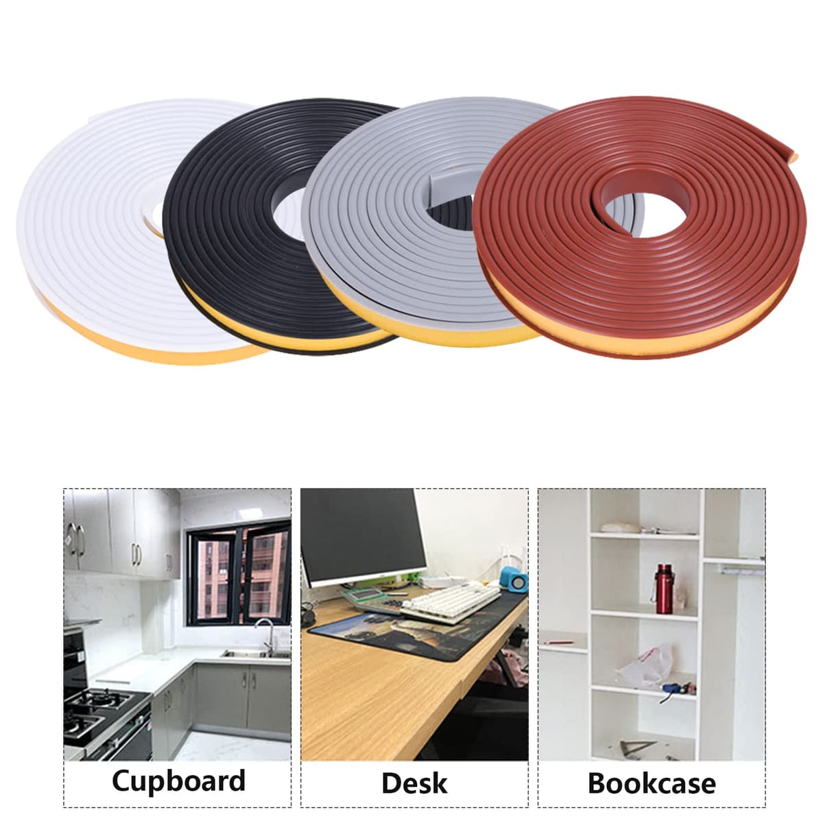 Cinta autoadhesiva en forma de U, 5 metros de cinta para bordes de muebles, protección flexible de TPE, protección de bordes plegable para bordes de armario, listón, encimeras (gris, 15 mm x 5 m) — view 5