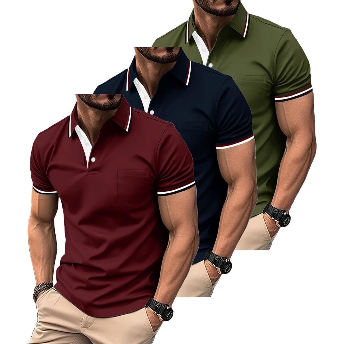 ZITY Polo para Hombre Paquete de 3 Polo Manga Corta Camiseta Golf Trabajo Transpirable Camiseta Informal con Bolsillo Verano Tres Piezas T Shirt para Vacaciones — view 6
