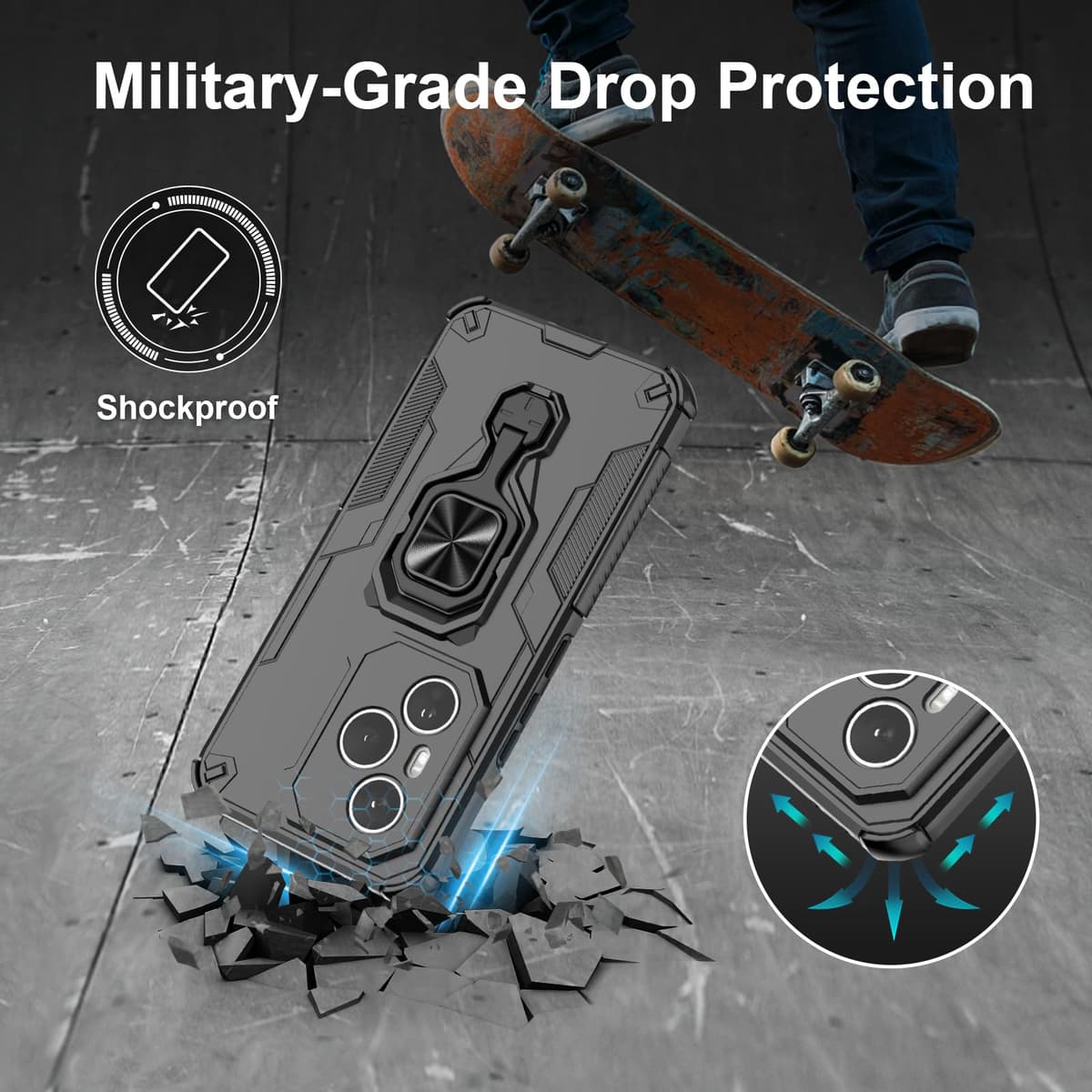 Funda para CMF Phone 2 Pro, Carcasa Antigolpes con Soporte anular metálico, Case Protectora de Grado Militar, Negro — view 839