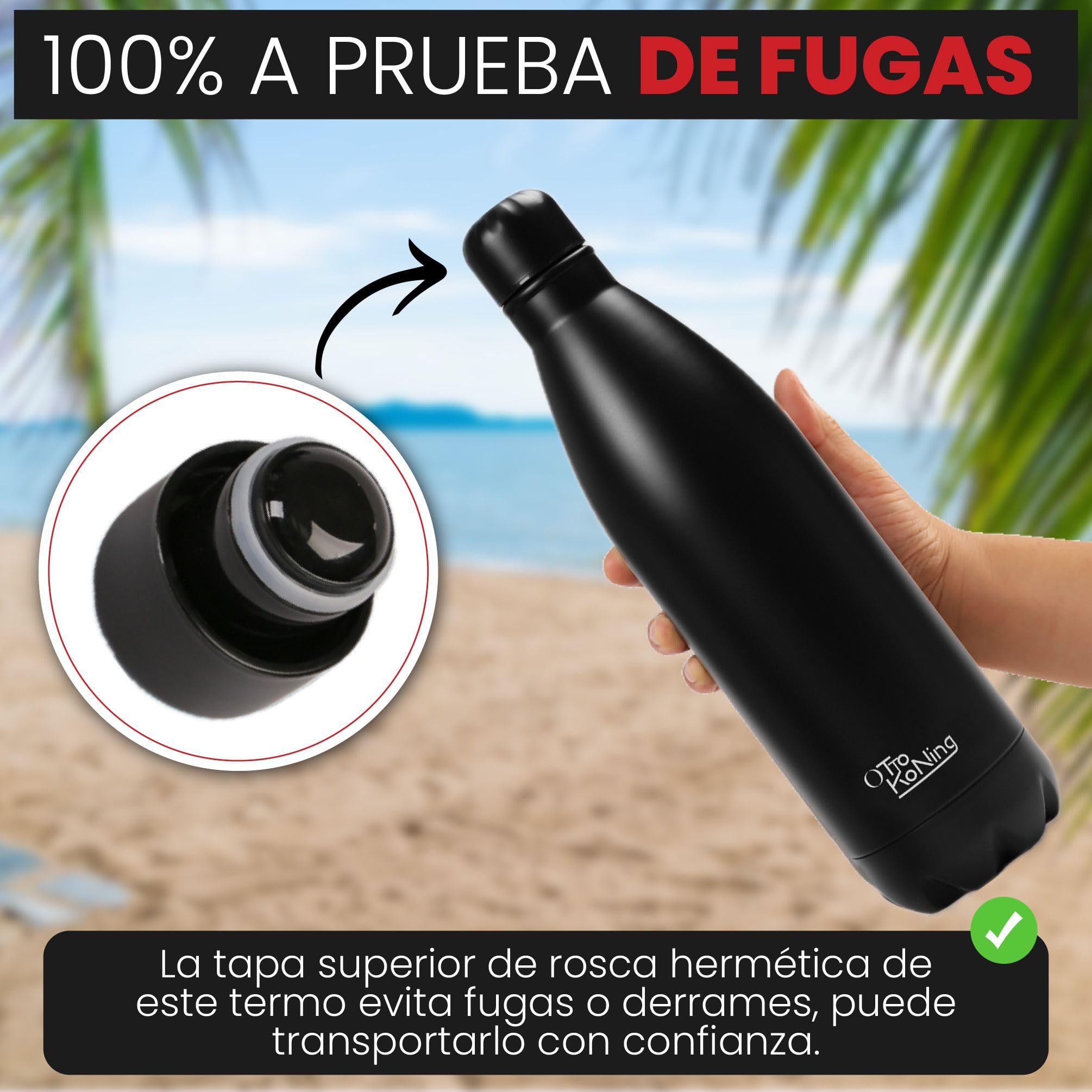 Botella Agua Acero Inoxidable 1 Litro-Otto Koning- Botella Térmica con Doble Aislamiento al vacío para 12 Horas de Bebida Caliente y 24 Horas de Bebida Fría. Termo a Prueba de Fugas sin BPA — view 4