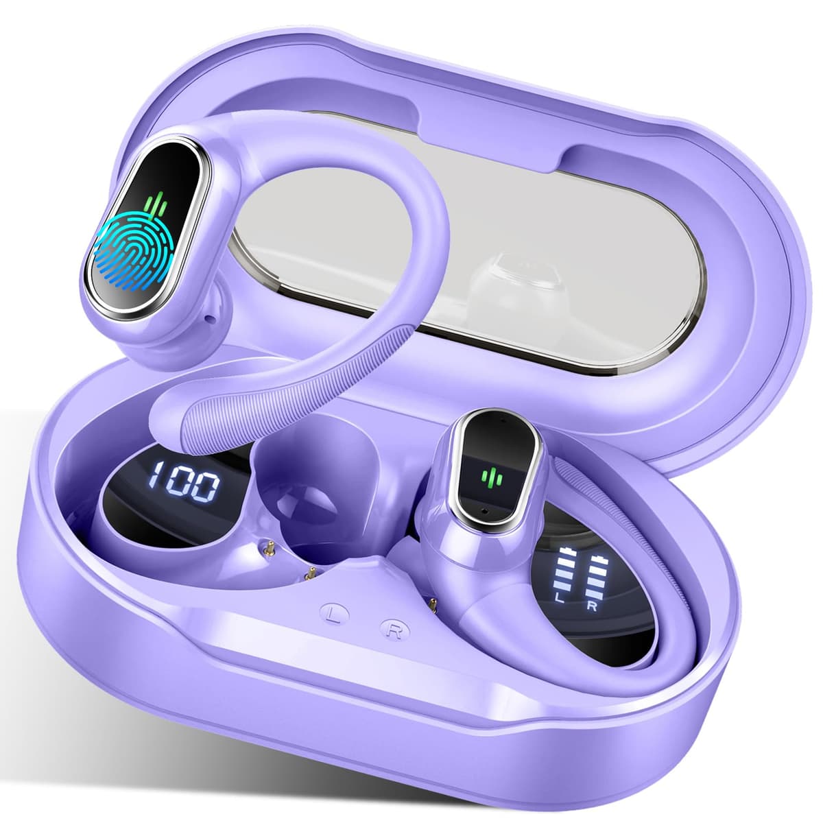 Auriculares inalámbricos Bluetooth Deportivos, Auriculares Bluetooth 5.4 HiFi Estéreo con 4 HD Mic, 50H Cascos Inalambricos con Cancelacion Ruido ENC, IP7 Impermeable Cascos para Running/Pantalla LED — view 9