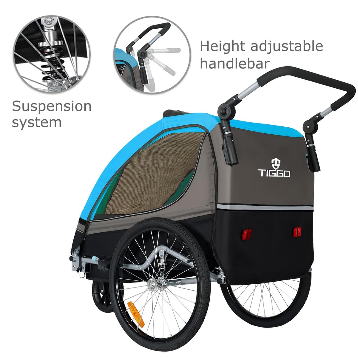 Tiggo S2 - Remolque infantil con suspensión para jogger 2 en 1, para niños, para bicicleta, giratorio 360° — view 4