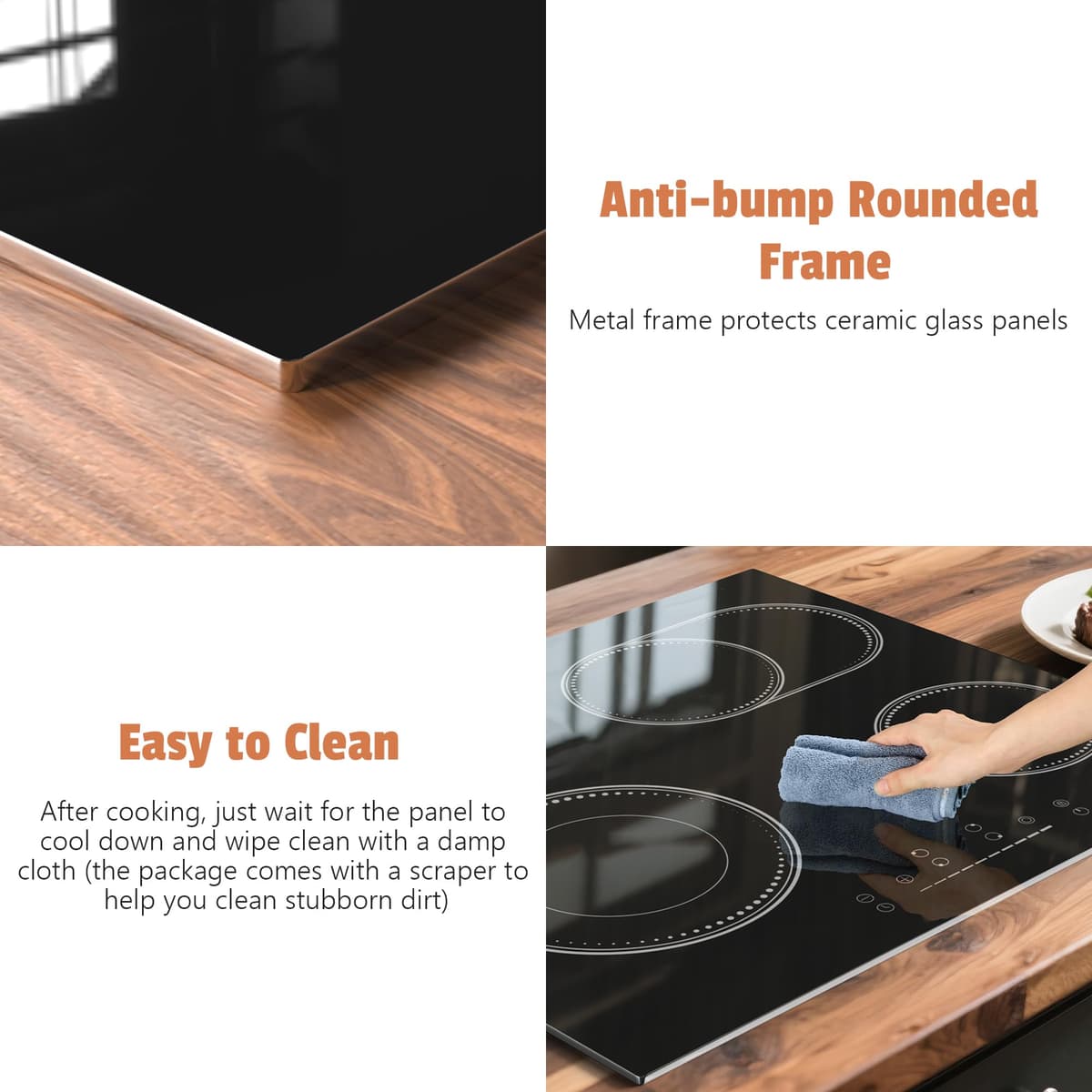 Electric Hob 60cm, 4 Zone Ceramic Hob 6600W, Built-in 60cm Electric Ceramic Hob with Oval Zond and Double-ring burner, 99 Mins Timer, No Plug — view 3