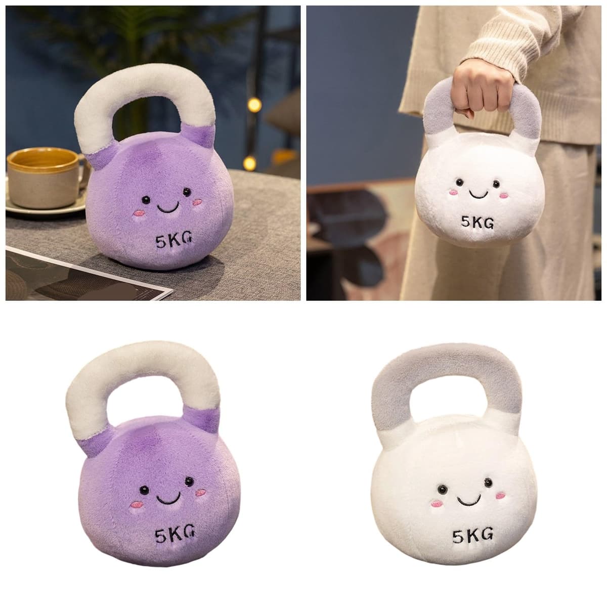 Baby Friendly Kettlebell Shaped Plush Toy Throw Pillow Early Learning Sensory Gift White Soft Gym Themed Stuffed Animals — view 2