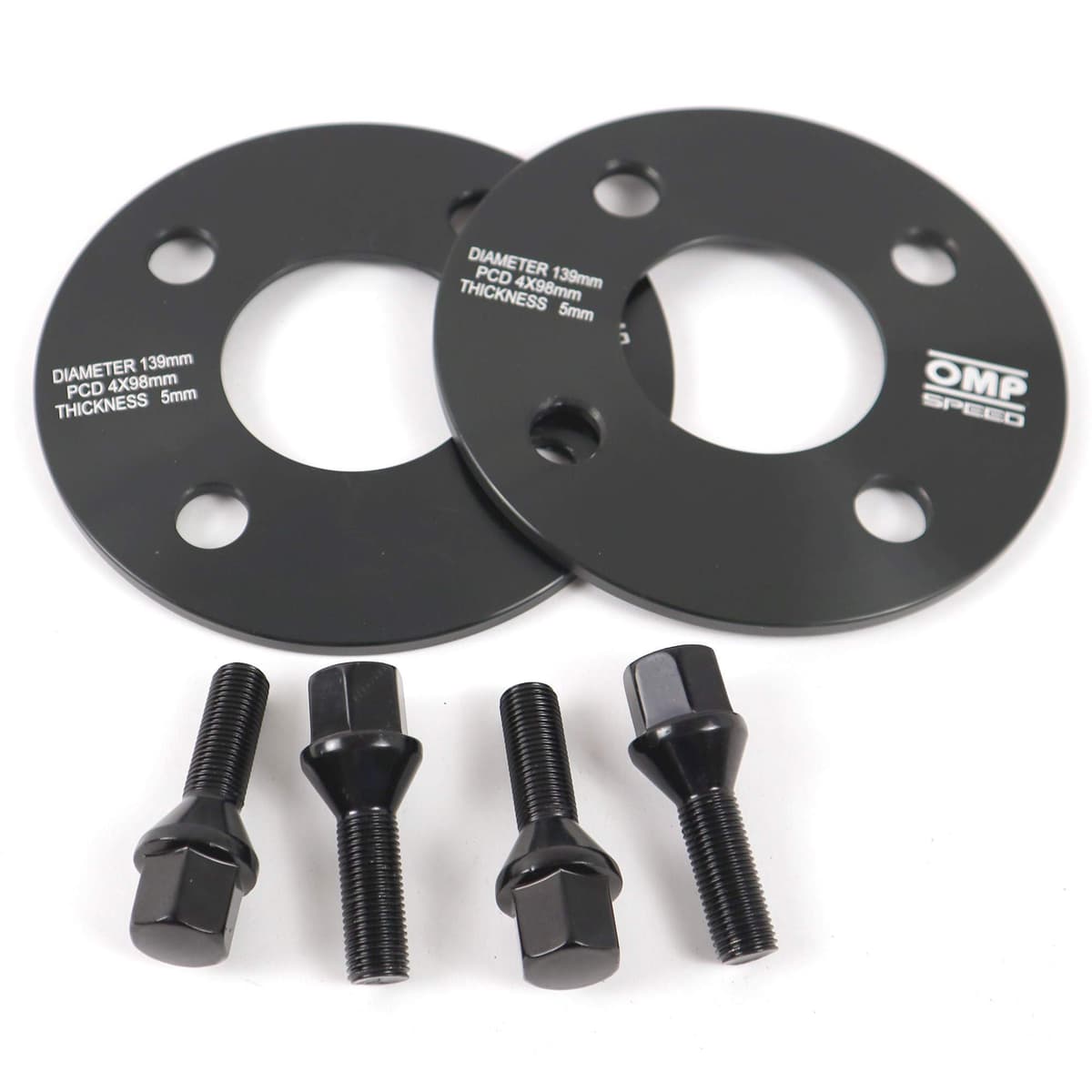 OMP Speed Juego de 2 Separadores Grosor: 5mm PCD: 4x98 CB: 58.1 OD: 139 Tornillo x8 M12x1.25 Conico Negro Aluminio - OMPS08360501 — view 4
