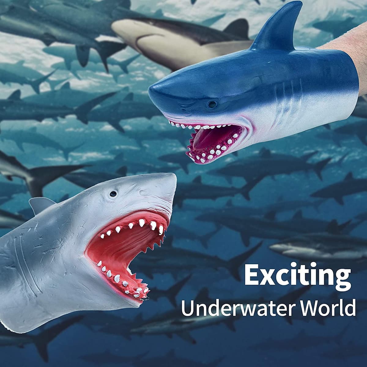 Yolococa Marioneta de Mano de Tiburón Cabeza de Animal Realista de Goma Suave Regalos Juguetes para Niños Shark Puppets — view 4