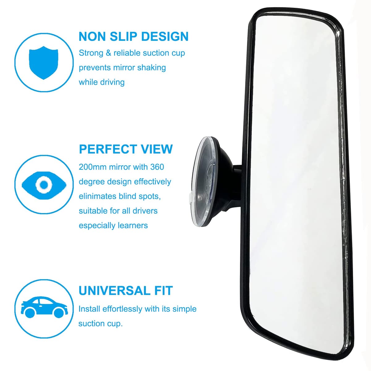KITBEST Rear View Mirror for Driving Test, Driving Instructor Mirror, Extra Second Interior Car Rearview Mirrors for Instructor Examiner Passenger Learner Driver & Test (200 x 62mm) — view 3