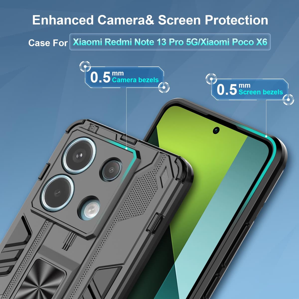 Funda para CMF Phone 2 Pro, Carcasa Antigolpes con Soporte anular metálico, Case Protectora de Grado Militar, Negro — view 1504