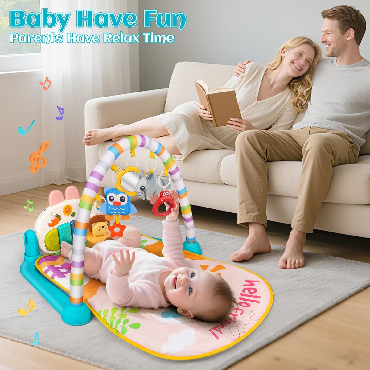 nicknack Gimnasio Bebé con Piano Musical, Manta de Actividades Bebé - Alfombra Juegos Juguetes Sensoriales con Kickin' Tunes, Luces y Sonidos, Desarrollo Infantil Regalo para 0-3-6-12 Meses Bebés — view 4