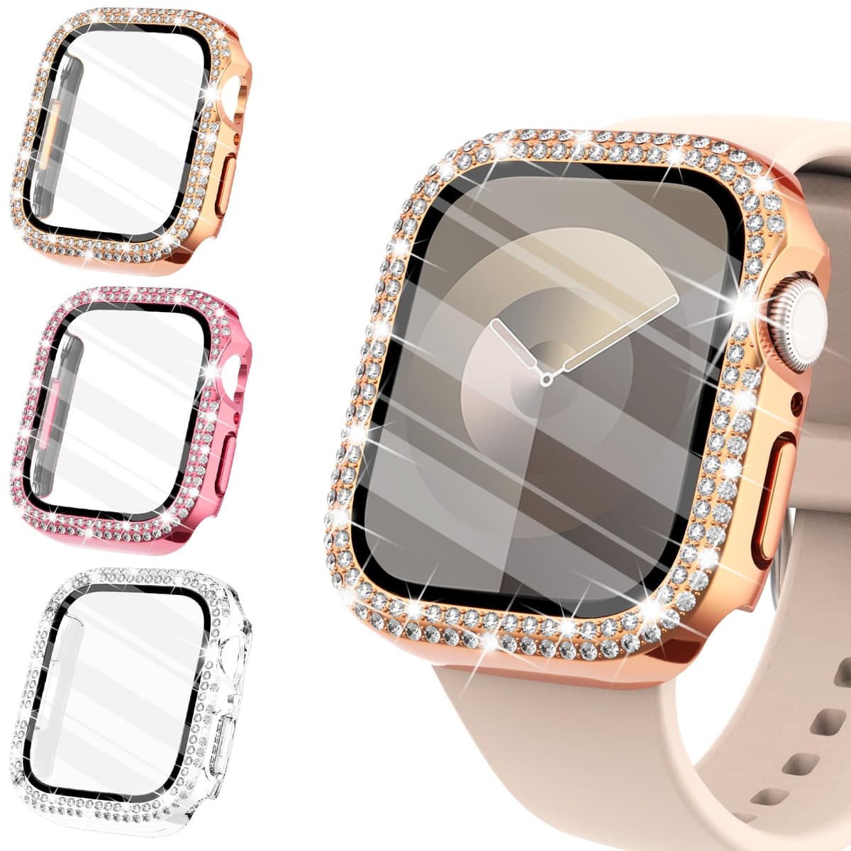WINGLE Compatible with Apple Watch Screen Protector 38mm Series 3 2 1, Women Shiny Diamond Cover with Tempered Glass Screen Protector for apple watch Case 38mm, Clear — view 26