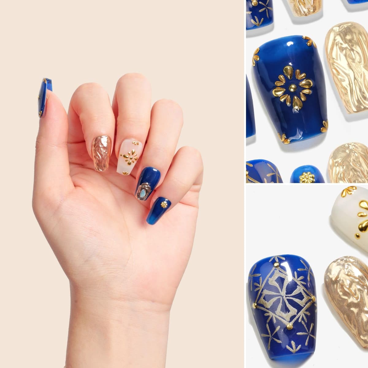 Sun&Beam Nails Handmade Press On Nail Long Coffin Ballerina Pink Flower Acrylic Fake Tip 3D Design Art Charms Cute with Storage Box 10 Pcs (S) — view 330