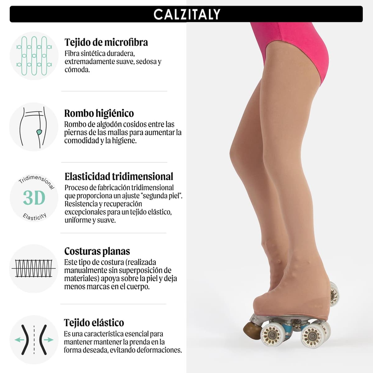 CALZITALY PACK 1/2 Medias Cubrepatin Para Niña – 70 DEN | Patinaje Artístico | Professional Skating | Natural, Negro | 6, 8, 10, 12 Años | Calcetería Italiana — view 2