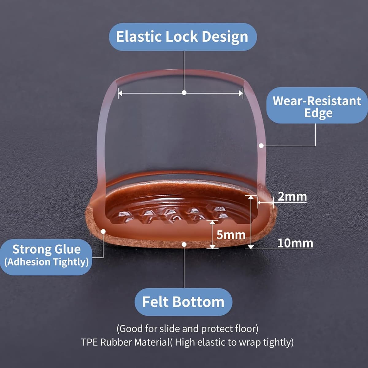 Ezprotekt Protectores de Suelo de Silicona Transparente mejorados para Patas de Silla, 13-20mmTapas de Silicona 16P con Fieltro Envuelto, Fundas de para Patas de Silla, Protectores de pies de Silla — view 3