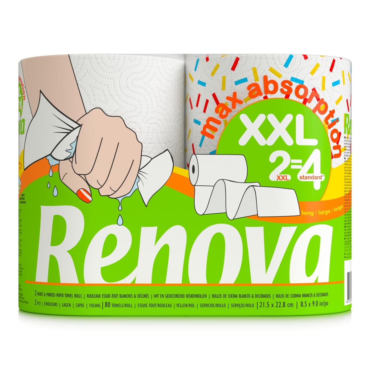 Renova 2 Rollos de Cocina Dobles Decorados - Papel, Blanco 2 Unidad (Paquete de 1)
