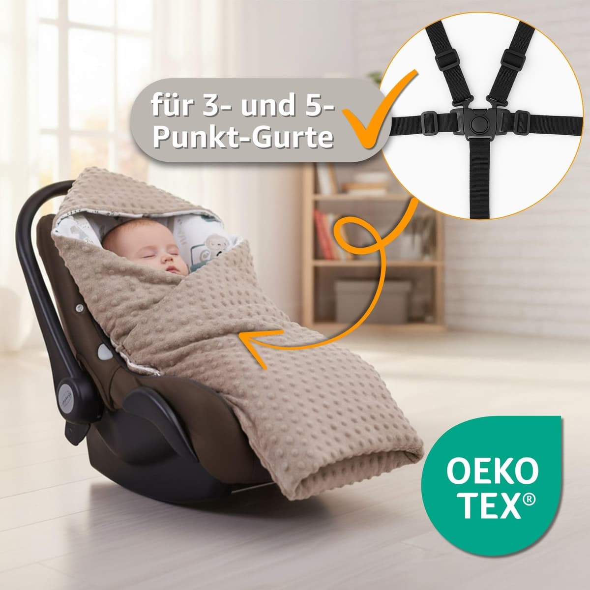 Manta porteo saco para silla de coche paseo capazo y carro verano 90x90 cm - universal arrullo cobertor cochecito para niños y niñas lavable y transpirable Minky Oeko-Tex Jirafas — view 5