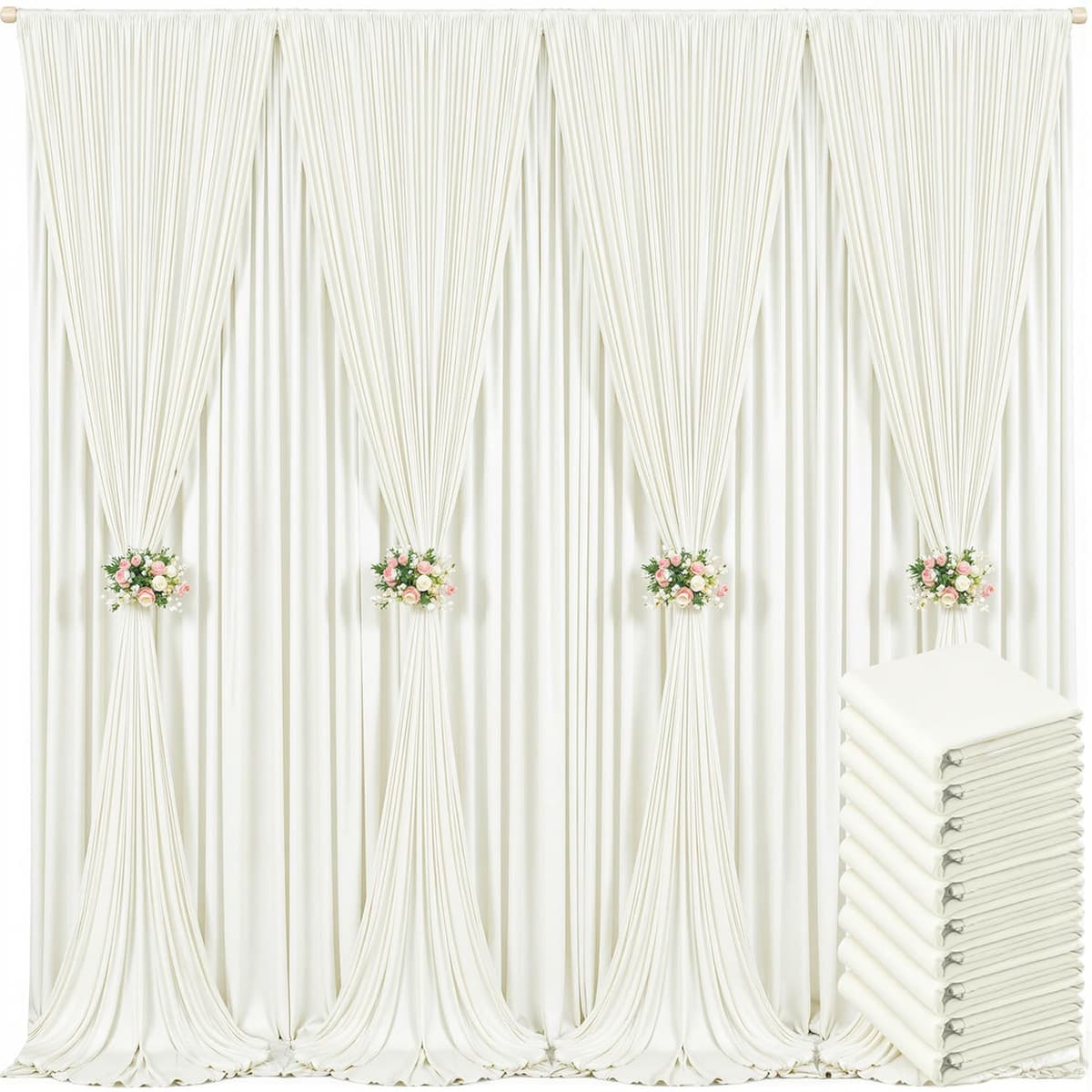 50ft x 10ft Ivory Backdrop Curtain for Wedding Ivory Wrinkle Free Backdrop Drapes Panels for Parties Baby Shower Bridal Shower Birthday Photo Photography Polyester Fabric Background Decoration