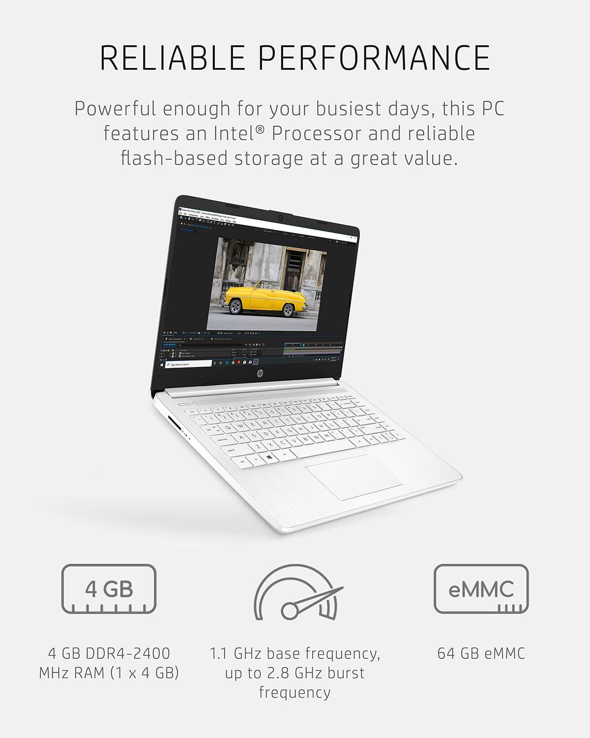 HP 14 Laptop, Intel Celeron N4020, 4 GB RAM, 64 GB Storage, 14-inch Micro-edge HD Display, Windows 11 Home, Thin & Portable, 4K Graphics, One Year of Microsoft 365 (14-dq0040nr, Snowflake White) — view 3