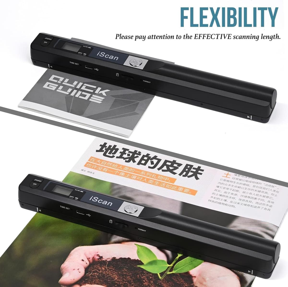 Portable Scanner, A4 Document Scanner, Photo Scanner with 16GB Memory Card, USB Connection for Computer, Black, LNKH09 — view 3