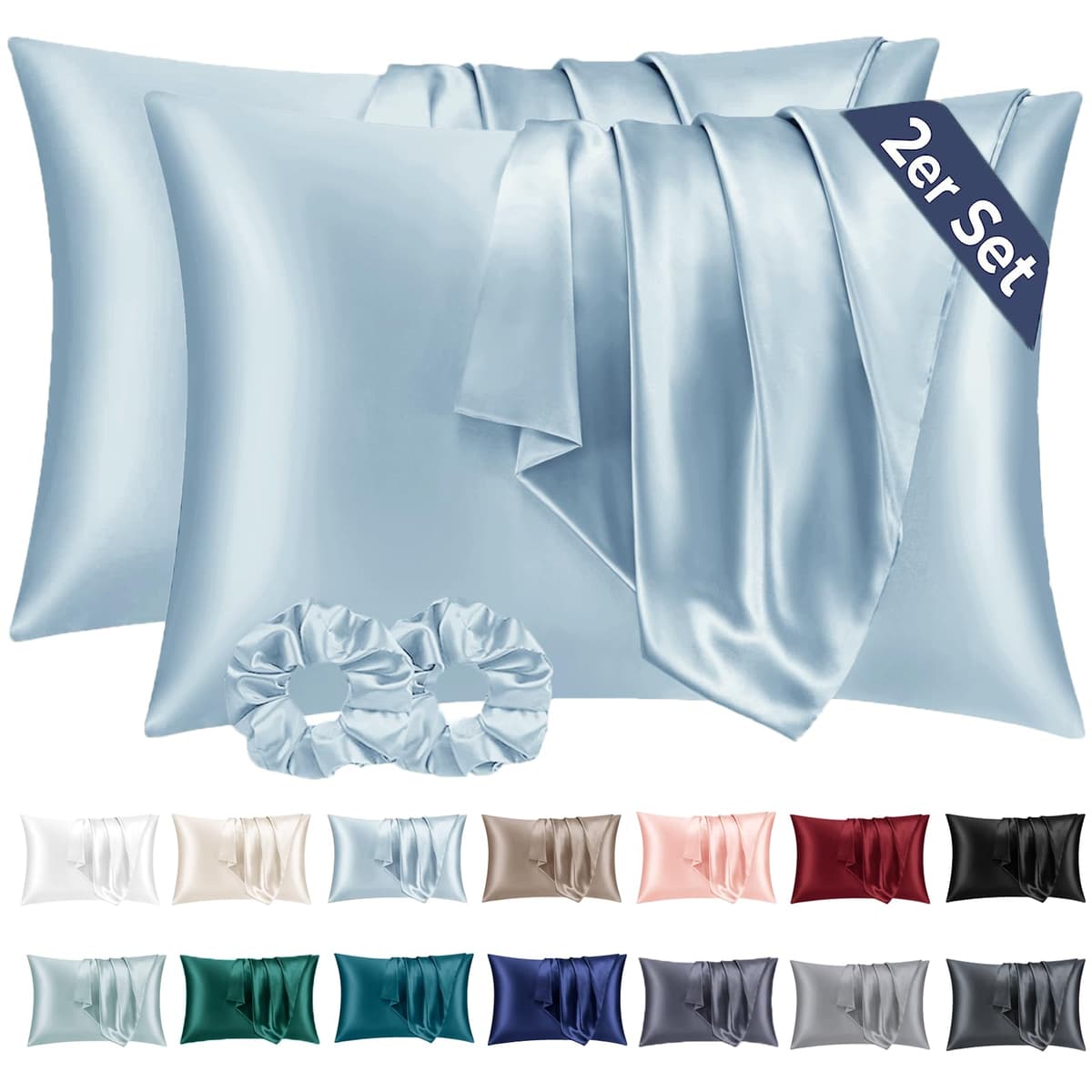Vielit 2 Pack Satin Pillowcase for Hair and Skin Cooling,Soft as Silk Pillowcase for Hair and Skin,Easier Care than Silk Pillow Case Beige 50x75cm Gifts for Women Envelope & 2 Scrunchies — view 41