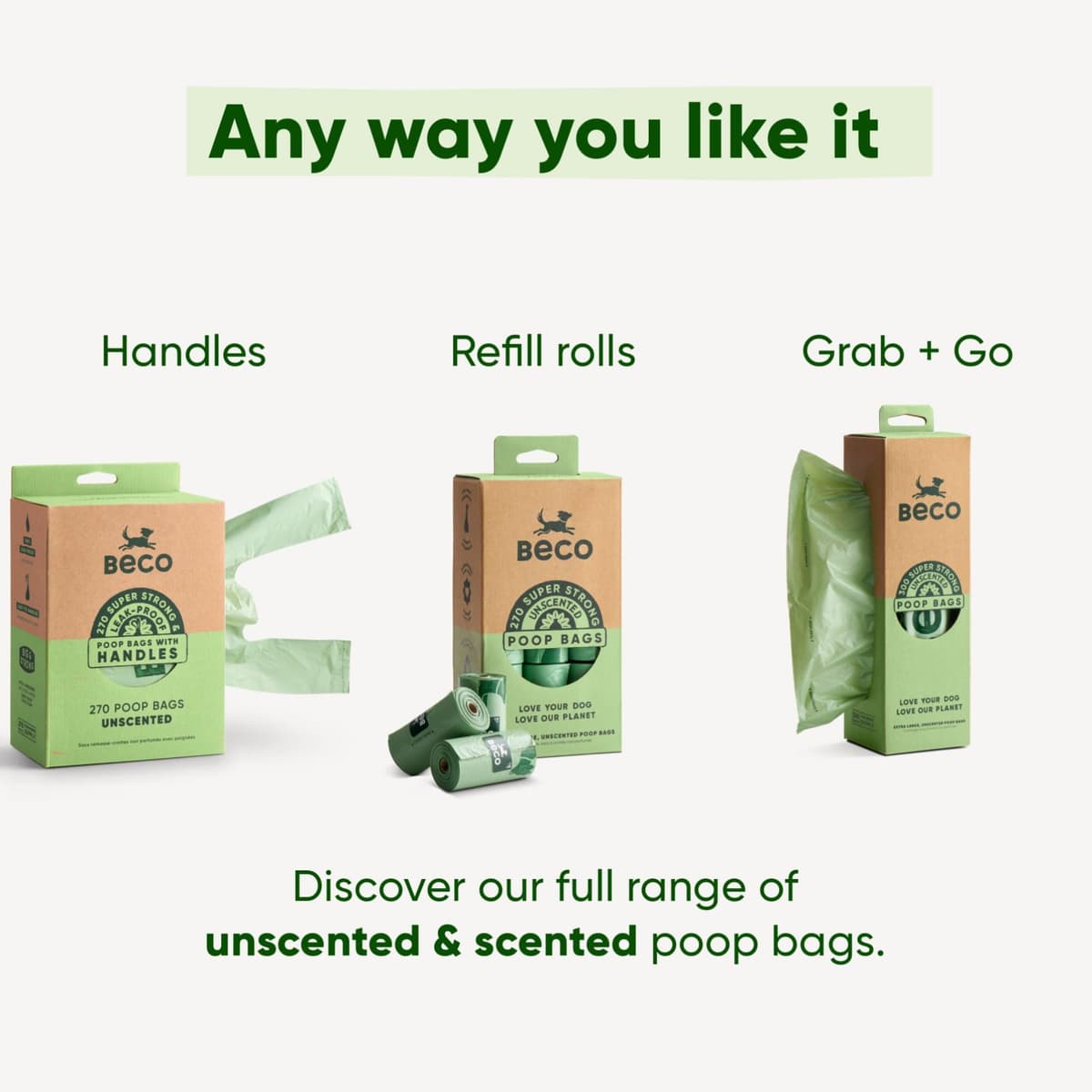 Beco Dog Poo Bags - Strong, Leakproof & Large - 94% Recycled Plastic, Extra Thick Dog Poop Bags, Heavy Duty - Unscented Refill Rolls, 270 Count — view 7