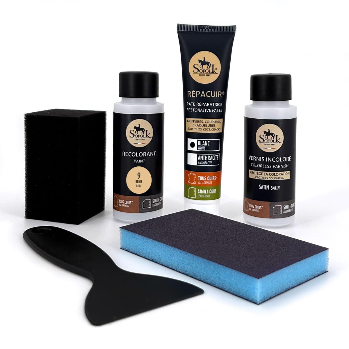 SOFOLK Kit de renovación de Cuero y Polipiel: reparación + Pintura + Pintura Protectora - Volante, Asiento de Coche, sillón, Zapatos (6-Off-White) — view 25