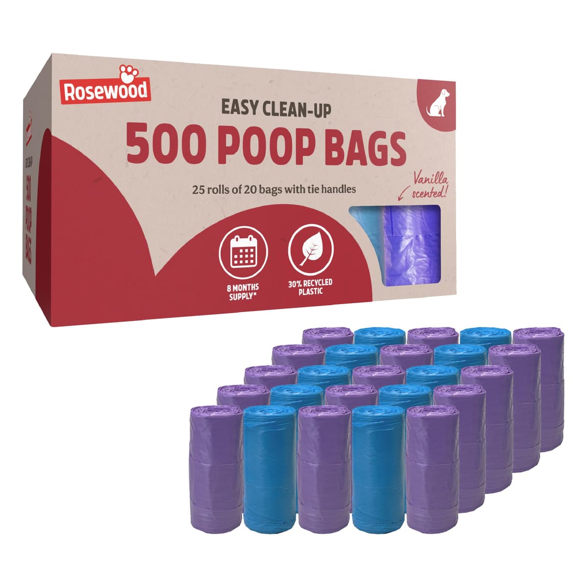 Rosewood Dog Poo Bags with Handles - 100 Easy Clean-Up Poop Bags, Loose Packed Dog Waste Bags with Tie Handles, Lightly Scented, Black — view 9