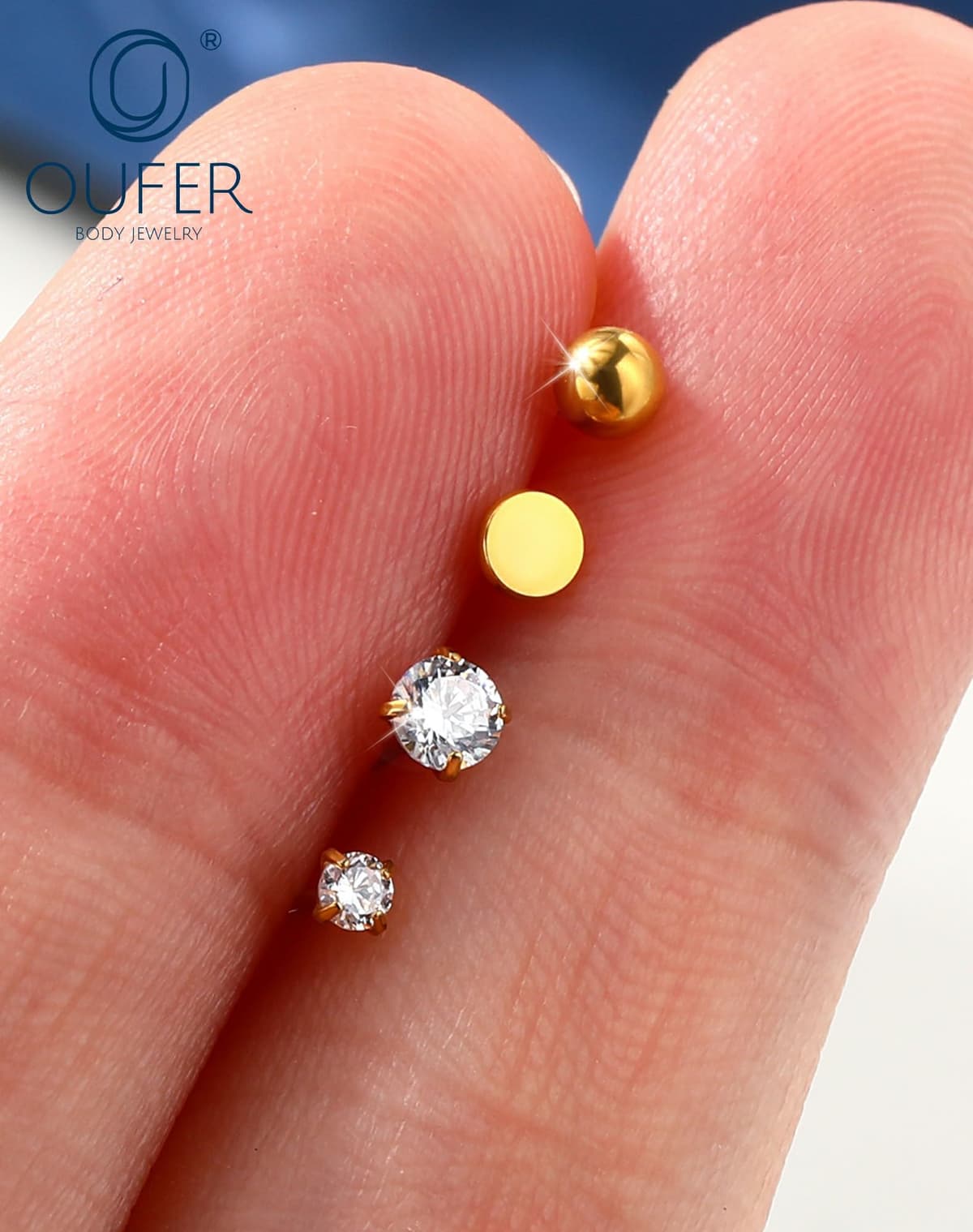 OUFER Body Piercing Nose Studs: 5PCS 20G Titanium Nose Bar L Shaped Nose Rings, 6 mm Gold Nostril Piercing Jewelry Cubic Diamond Thin Body Jewellery for Women — view 4