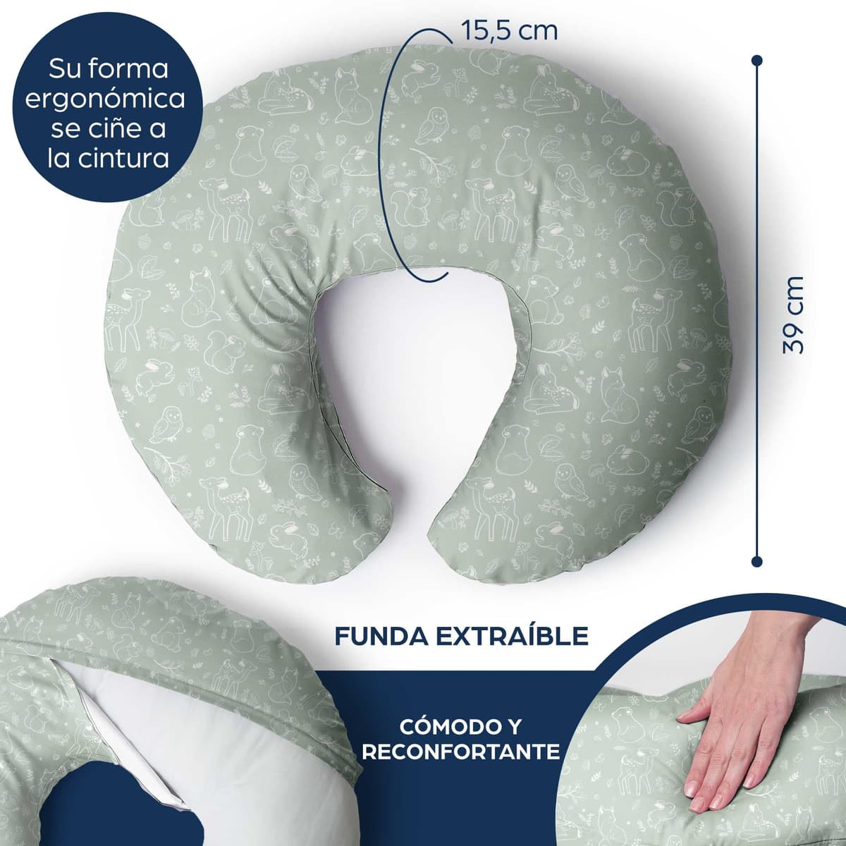 Niimo Almohada Embarazada - Oeko-Tex® Standard 100, Cojín Lactancia Multifuncional, Cojin Lactancia Bebe con Funda 100% de algodón, Almohada de Lactancia Lavable, Material Fresco y Transpirable — view 5