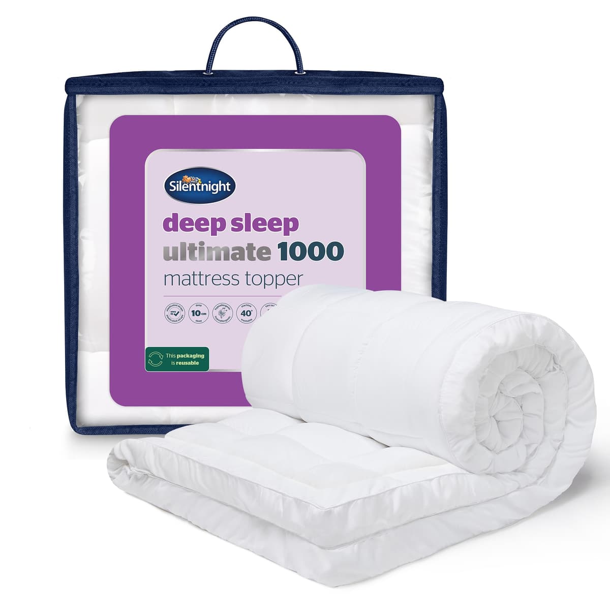 Silentnight Deep Sleep Mattress Topper Double Bed - Soft Supportive Comfortable Durable Bed Topper with Easy Fit Elasticated Straps - Hypoallergenic and Machine Washable - Double - 190x135cm — view 10