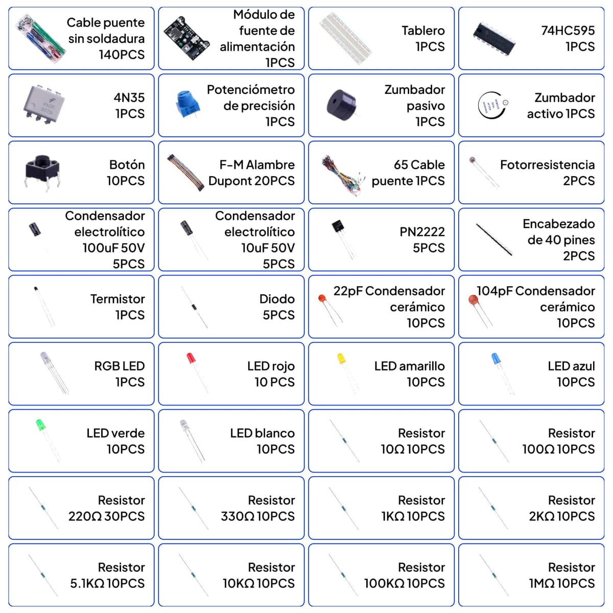 ELEGOO Kit Mejorado de Componentes Electrónicos con Módulo de Alimentación, Placa de Prototipos (Protoboard) de 830 Pines, Cables Puente, Potenciómetro, STM32, Raspberry Pi, para Arduino IDE — view 2