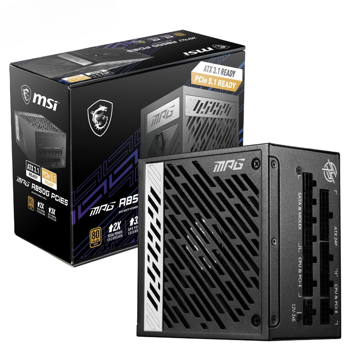MSI MAG A750GL PCIE5 Power Supply Unit, 750W, 80 Plus Gold, Fully Modular, ATX 3.0, PCIe 5.0 GPU Support, 120mm FDB Fan, Full-Bridge LLC, Flat Black Cables - 7 Year Warranty — view 20