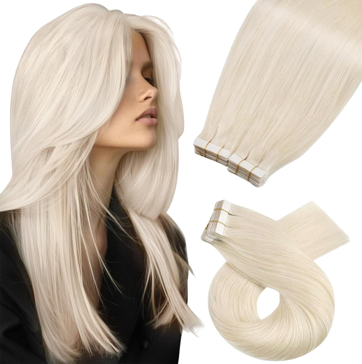 Moresoo Tape in Human Hair Extensions 20 Inch Highlight 50g/20pcs Tape in Hair Extensions Human Hair Ash Blonde with Platinum Blonde #P18/613 — view 11