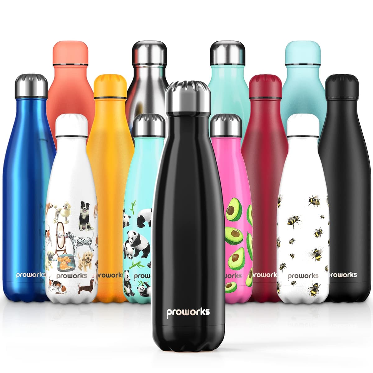 Proworks Performance Stainless Steel Sports Water Bottle | Double Insulated Vacuum Flask for 12 Hours Hot & 24 Hours Cold Drinks - Great for Home, Work, Gym & Travel - 1 Litre - BPA Free – Black