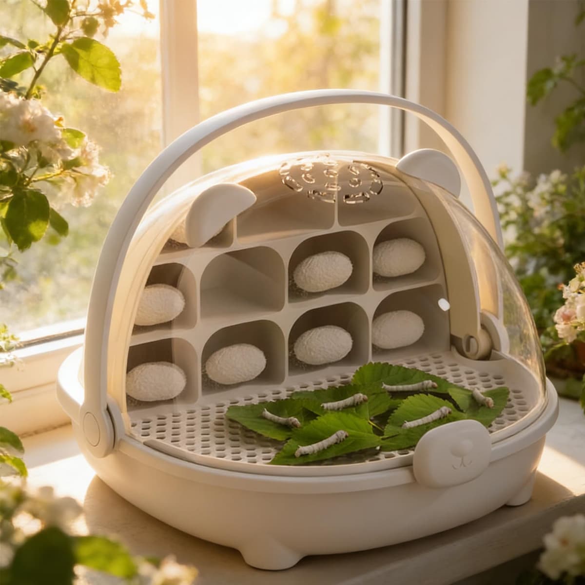 Caja De Crecimiento De Gusanos De Seda, Cápsula Espacial para La Cría De Gusanos De Seda, Jaula De Hábitat Animal,Caja De Alimentación con Asa, para Cría De Gusanos Y Pequeños Reptiles (A) — view 4