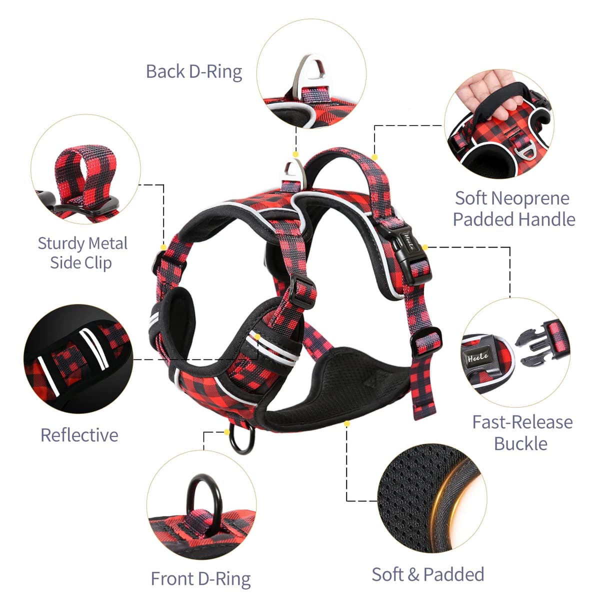 HEELE Dog Harness Medium No Pull Dog Vest Harness with Soft Handle Reflective Pet Harness for Outdoor Training Walking, Black, M — view 100