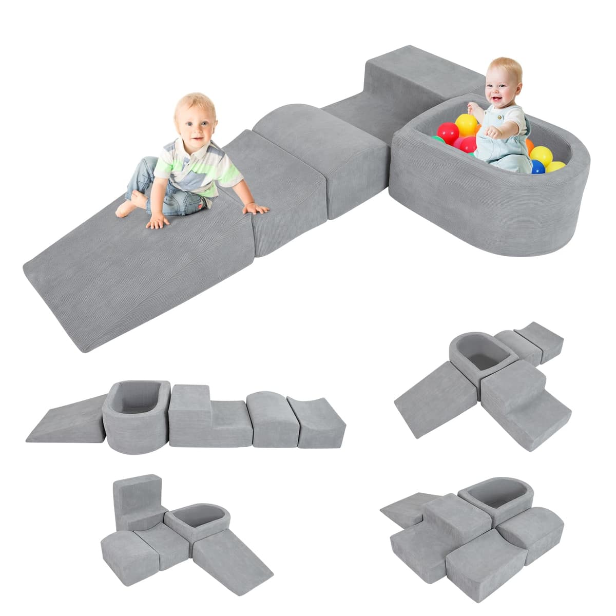 FANTASK Bloques de Espuma XXL de 5 Piezas, Bloques de Escalada Gigantes con Piscina de Bolas, Bloques de construcción Grandes para retozar y Escalar, Bloques de construcción Suaves para el hogar, la