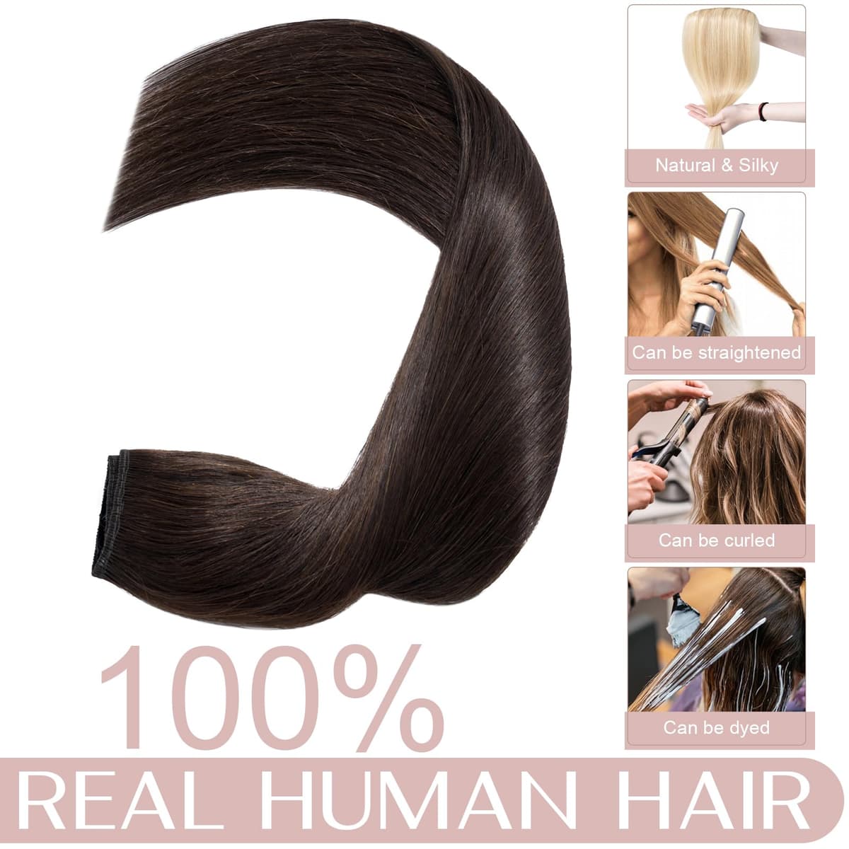 12 inch Clip in Hair Extension Human Hair One Piece 100% Real Remy [#2 Dark Brown] 3/4 Full Head Straight Hair Pieces for Women Invisible Short (40g) — view 5