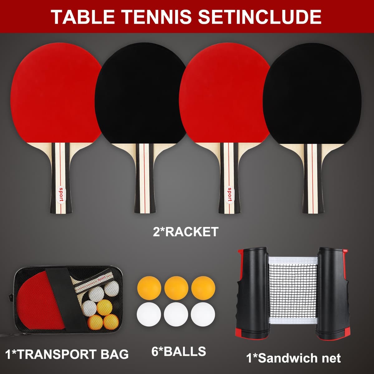 TOSUTO Sets de Ping Pong,2 Raquetas de Ping Pong,6 Pelotas,Red Retráctil y Bolsa de Transporte,Set de Ping Pongs Portátil para Principiantes y Expertos,Ideal para Juegos en Interiores y Exteriores — view 4