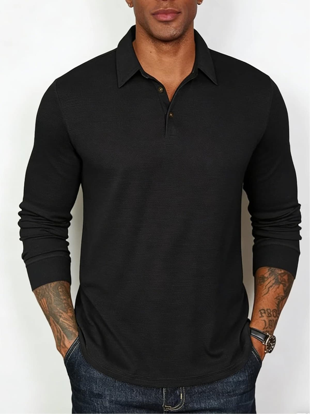 Camisa de golf de manga larga para hombre, absorbe la humedad, ajuste seco, rendimiento sólido, casual, piqué, polo de golf para hombre — view 6